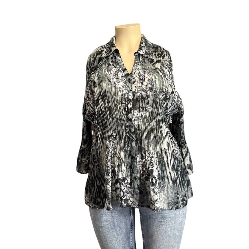Fashion Bug: Vintage Button Up Collared Animal Print/Floral Sheer Flowing Career